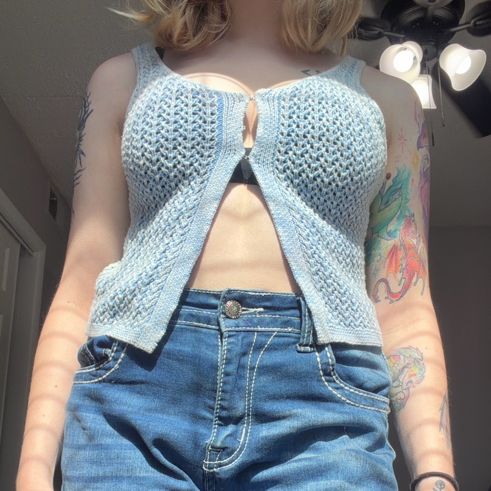 Fairycore y2k blue crochet boho vest top
